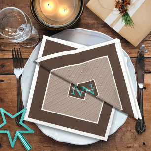 Serviette En Papier Motif de bande diagonale - Monogramme ID596