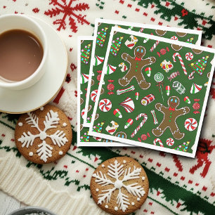 Serviette En Papier Motif de bonbon en pain d'épices festif vert ludiq