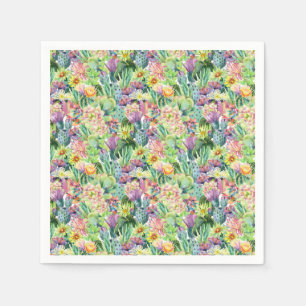 Serviette En Papier Motif de cactus d'aquarelle en fleurs exotiques