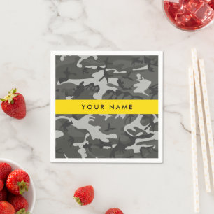 Serviette En Papier Motif de camouflage gris, Votre nom, Personnaliser