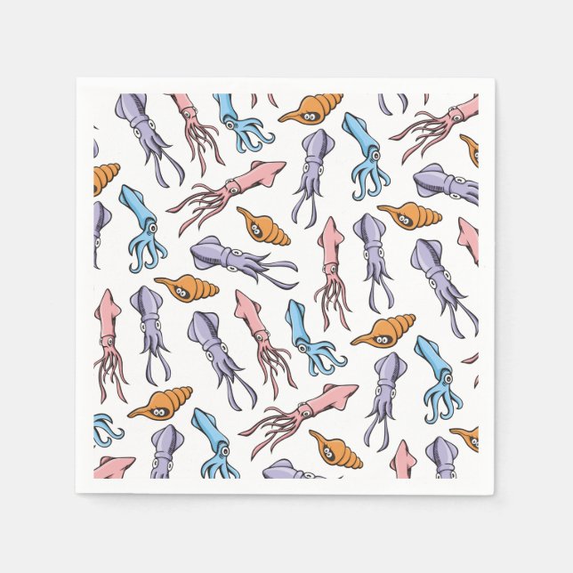 Serviette En Papier Motif de caricatures de calmar (Devant)
