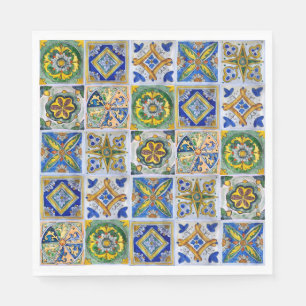 Serviette En Papier Motif de carreau de céramique sicilien traditionne