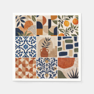 Serviette En Papier Motif de carreaux bohémiens méditerranéens