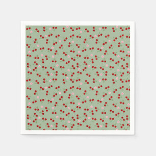 Serviette En Papier Motif de cerises sur fond vert
