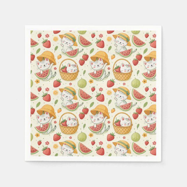 Serviette En Papier Motif de chat aux fruits d'été - Conception de piq (Devant)