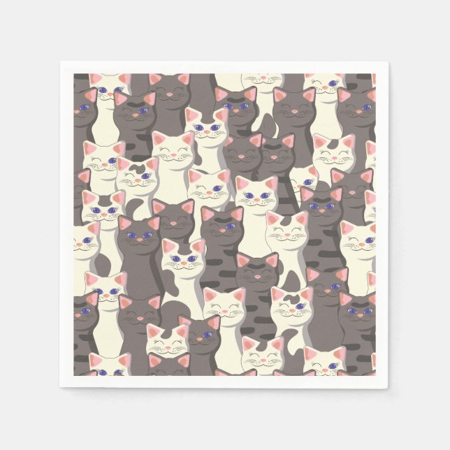 Serviette En Papier Motif de chats blancs et gris (Devant)
