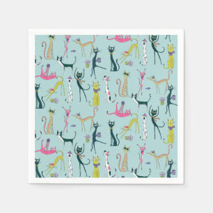 Serviette En Papier Motif de chats fantaisistes colorés amusants