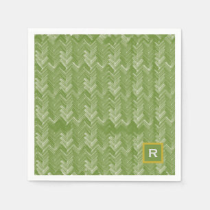 Serviette En Papier Motif de Chevron Herringbone Forêt verte initiale