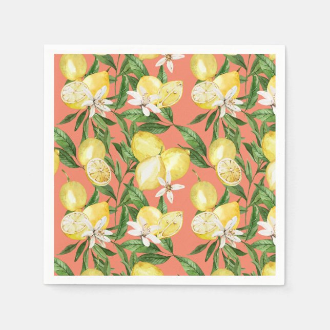 Serviette En Papier Motif de citrons et citrons d'été (Devant)