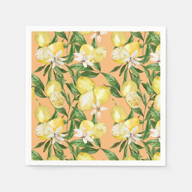 Serviette En Papier Motif de citrons et citrons d'été (Devant)