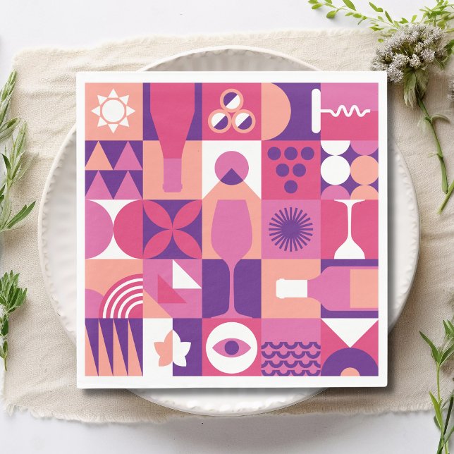 Serviette En Papier Motif de cocktails Retro Pink Purple Wine Bauhaus (Créateur téléchargé)
