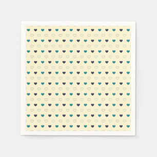 Serviette En Papier Motif de cœur bleu et sarcelle sur fond crème