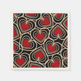 Serviette En Papier Motif de coeur simple Noir et Rouge