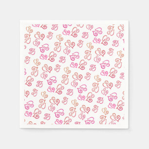Serviette En Papier Motif de coeurs orange rose liés sur fond blanc po
