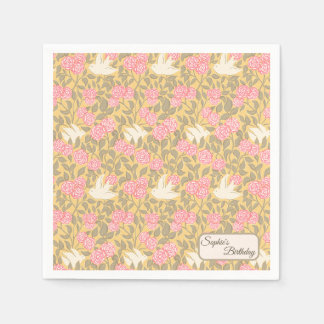 Serviette En Papier Motif de colombe florale rose pastel