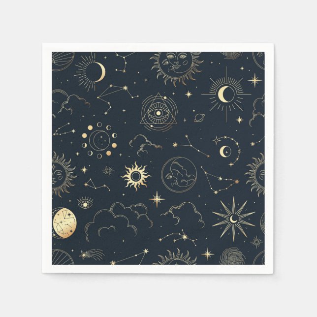 Serviette En Papier Motif de constellation d'étoile d'or bleu minuit (Devant)