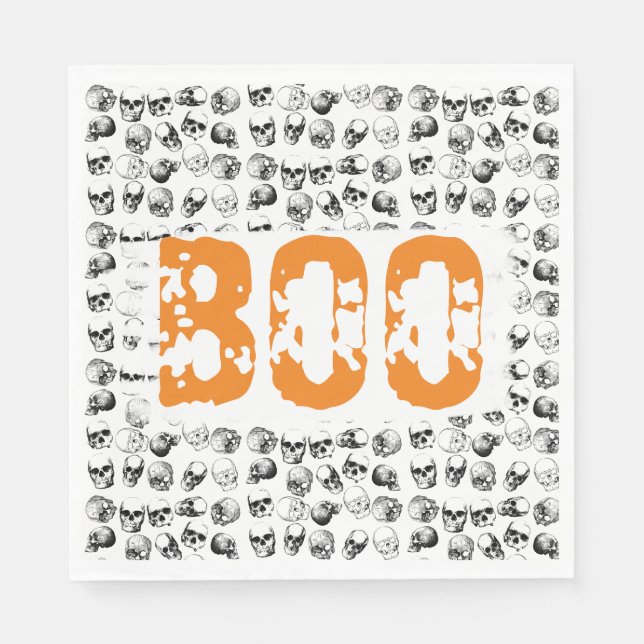 Serviette En Papier Motif de crâne Éffrayant Orange Boo Halloween (Devant)