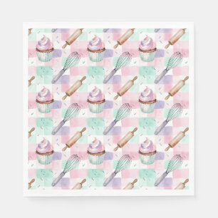 Serviette En Papier Motif de cuisson de cupcake rose pastel et menthe