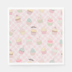 Serviette En Papier Motif de cupcakes mignons en gingham rose pastel
