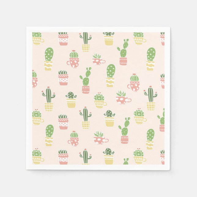 Serviette En Papier Motif de Cute Cactus (Devant)
