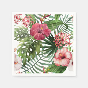 Serviette En Papier Motif de feuillage des fleurs d'hibiscus tropicaux