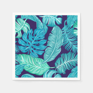 Serviette En Papier Motif de feuilles bleues vertes tropicales