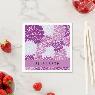 Serviette En Papier Motif De Fleurs, Dahlia Violet, Votre Nom