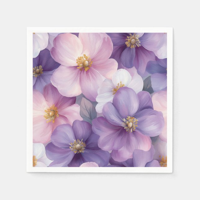 Serviette En Papier Motif de fleurs délicat dans l'aquarelle douce (Devant)