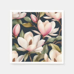 Serviette En Papier Motif De Fleurs Magnolia Blanches Et Roses