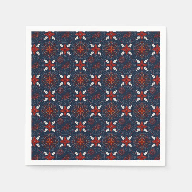 Serviette En Papier Motif de fleurs nordiques blanches et rouges (Devant)