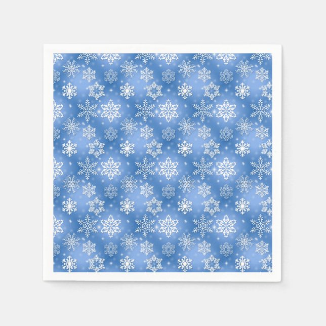 Serviette En Papier Motif de flocon blanc et bleu (Devant)