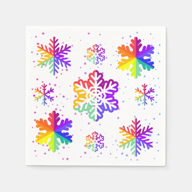 Serviette En Papier motif de flocons arc-en-ciel (Devant)