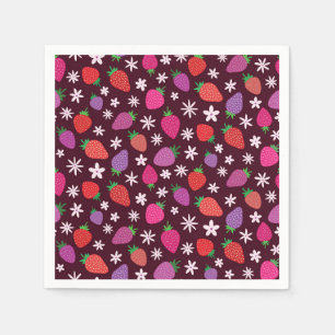 Serviette En Papier Motif de fraises et de fleurs blanches