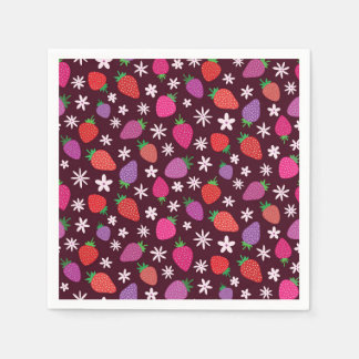 Serviette En Papier Motif de fraises et de fleurs blanches