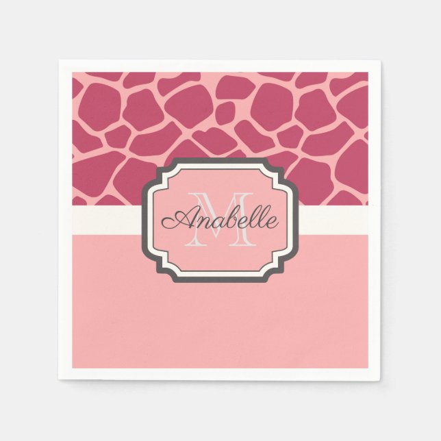 Serviette En Papier Motif de girafe rose (Devant)