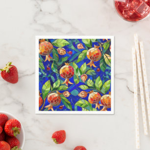 Serviette En Papier Motif de grenade bleu foncé et mosaïque de fruits