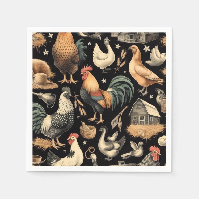 Serviette En Papier Motif de la ferme de poulet Retro (Devant)