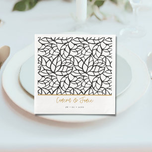 Serviette En Papier Motif de la feuille botanique Prénoms Date Mariage
