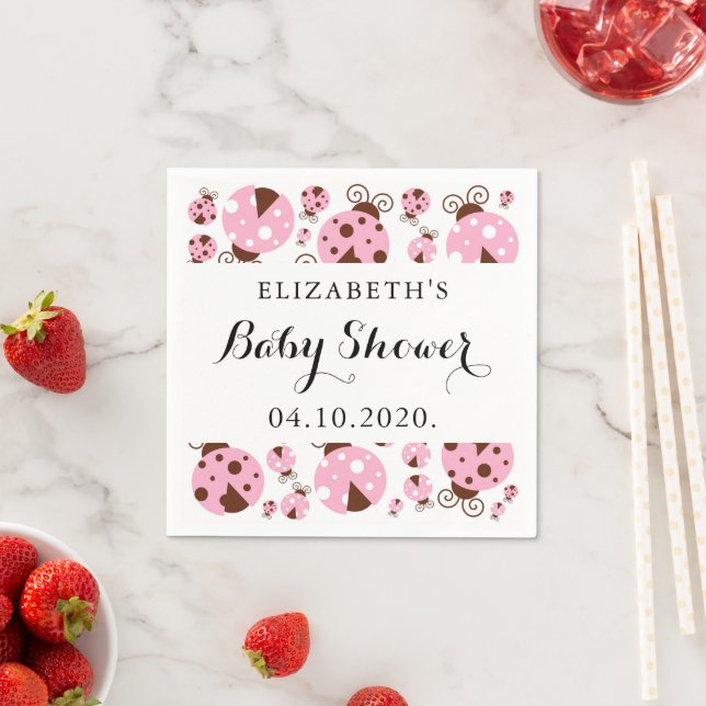 Serviette En Papier Motif De Ladybugs, Ladybugs Rose, Baby shower (En situation)