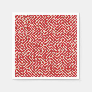 Serviette En Papier Motif De Ligne Abstraite Rouge Et Crème