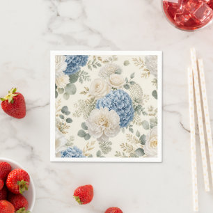 Serviette En Papier Motif de mariage aux hortensias bleu poussiéreux