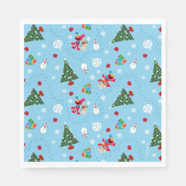 Serviette En Papier Motif de Noël bleu Elmo & Tango (Devant)
