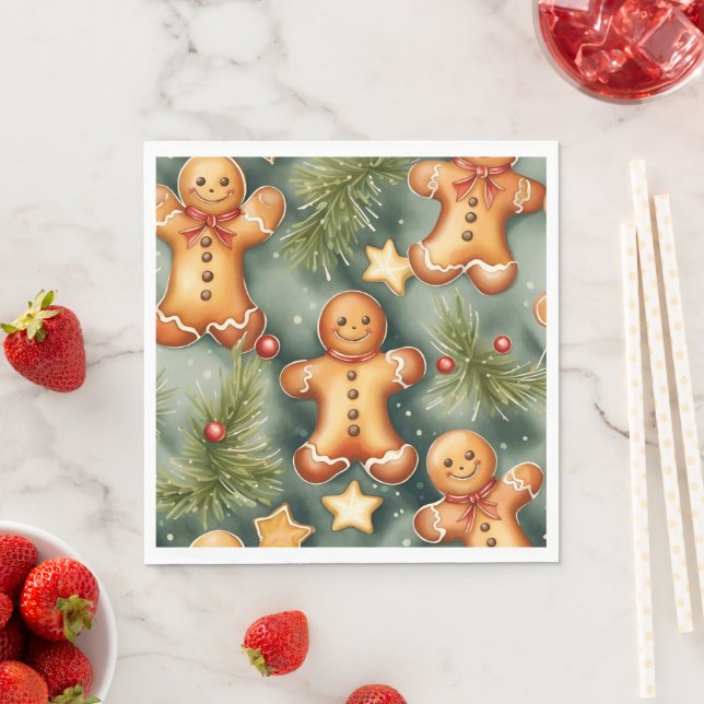Serviette En Papier Motif de Noël brun de gingembre souriant (En situation)