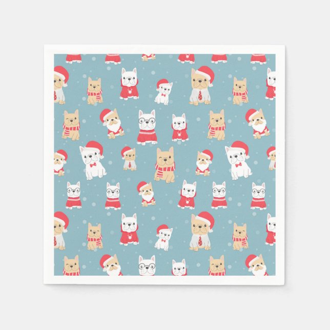 Serviette En Papier Motif de Noël de Bulldog français (Devant)