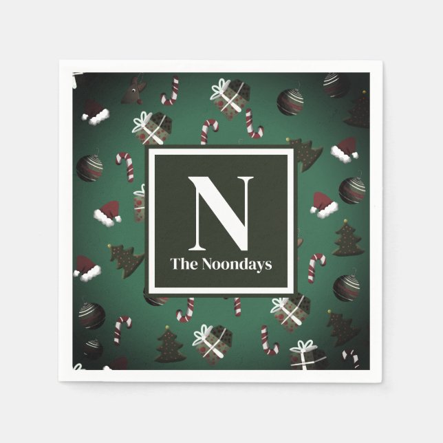 Serviette En Papier Motif de Noël Festive Green (Devant)