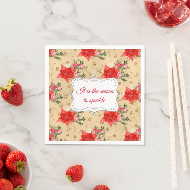 Serviette En Papier Motif de Noël floral personnalisé (En situation)