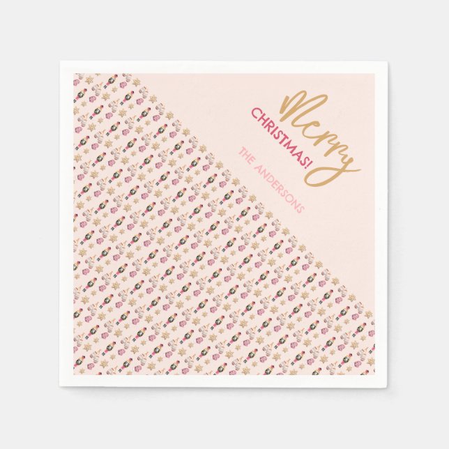 Serviette En Papier Motif de Noël moderne Pastel Pink (Devant)