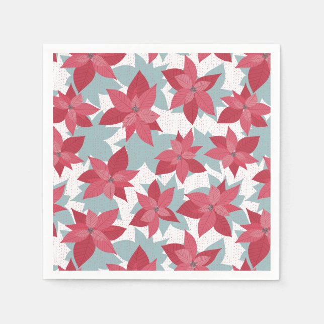 Serviette En Papier Motif de Noël moderne Poinsettia (Devant)