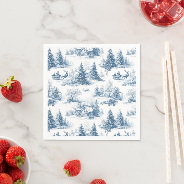 Serviette En Papier Motif de Noël Toile Bleue  (En situation)