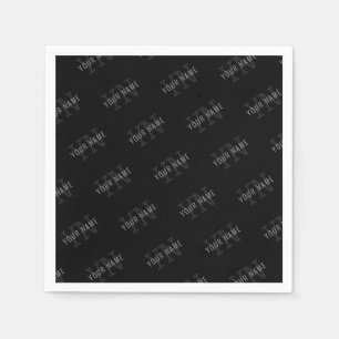 Serviette En Papier Motif de nom en monogramme gris très foncé et noir